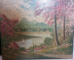 XIX. század végi szignált festmény, olaj, vászon, 50 x 60 cm-es. 1416
