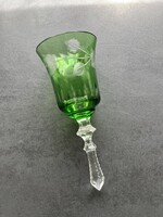 Szépen metszett zöld ólomkristály, talp nélküli kehely, pohár