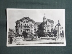 Képeslap,Nagyvárad,Szent László tér,villamos megálló,városi látkép,részlet,Márton Jenő kiadás,1943-