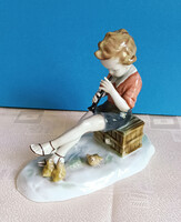 Ilmenau Furulyázó Kisfiú Német Porcelán Figura