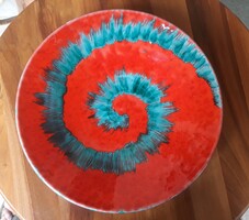 Retro iparművészeti spirál mintás kerámia fali tányér