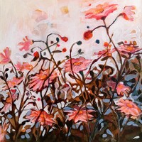 Természet ihlette virágos tájkép. Modern pasztell színek 40x40(akril-vászon festmény)