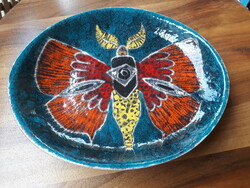 Pál Ferenc jelzett, zsűrizett kerámia Pillangós falitányér
