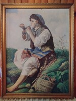 Pipázó cigánylány festmény