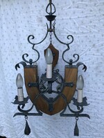 Chandelier - horseshoe - 6 - arms - old - wrought iron - wood - artisan - Austrian - flawless