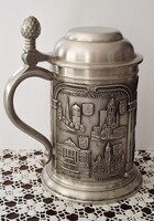 Bajor ország városai és címerei nagyméretű Ón , Zinn kupa , korsó  6 dl  17 ,5 cm magas