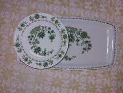 Hollóházi gyönyörű zöld virág mintás porcelán szendvicses, süteményes készlet