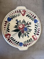 Francia Sarreguemines kézzel festett szervírozó kerámia tál – virágmintás