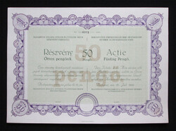 Budapesti Idegen Otthon és Éttermi Üzem Részvénytársaság részvény 50 pengő 1926
