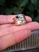 Szépséges holdkő, ónix, turmalin és gyöngy ezüst gyűrű