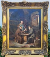 Curt Rüger (1867-1930) - "Régi Barátok" (Eduard von Grützner után) Olaj-vászon festmény!