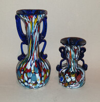 Különleges Muránói kis üveg váza páros – kézzel fújt, multicolor dísztárgyak, együtt