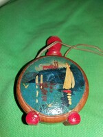 Antik kézzel festett több mint 100 éves pici fakulacs BALATON -TIHANY függődísz 9cm a képek szerint