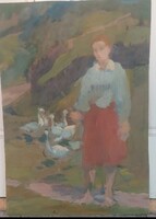 Kristófi János Libapásztor lány festmény