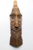 Törpe , manó fej , faragott fa dombormű , arc 29,5x8,5x5 cm kézműves termék fa faragás