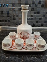 Retro Alföldi porcelán pálinkás butella kupicával Eger italos készlet
