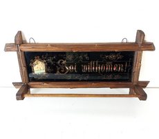 Antik faragott fa törülközőtartós, képkeret, Angyalkával, kb 1890-es évek Black Forest stílus