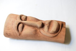 Faragott fa dombormű részletbe faragott fej , arc 21x9x6 cm kézműves termék fa faragás