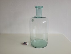 Régi nagy méretű 10 literes zöld pecsétes huta üveg üvegpalack kúpos aljú antik ballon palack dekor