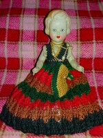 1950's évek antik magyar celluloid baba üveg szemmel kézzel horgolt ruhával 26 cm a képek szerint