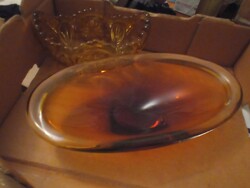 Borostyán sárga 2 üveg tál muranoi jellegü