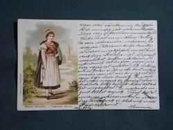 Képeslap,litho,Magyar menyecske,népviselet,népművészet,Rigler Rt. kiadás Budapest,1899