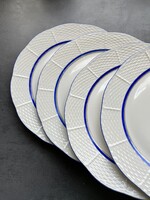 Kék szegélyes éttermi Herendi lapos tányérok 4 db együtt