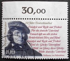NP1555sz / Németország 1991 150 éves a Német Himnusz bélyeg pecsételt ívszéli összegzőszámos