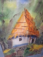 Petkes József (1928-2016) Erdélyi Borház,Képcsarnokos Festmény