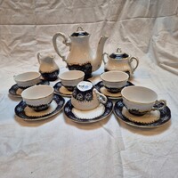 Zsolnay kék‑arany teás‑kávés szett, 1960–70‑es évek, 15 db – elegáns vintage Hungary