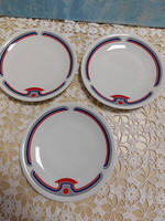 Retro Alföldi Bella porcelán kék piros menza mintás süteményes tányér