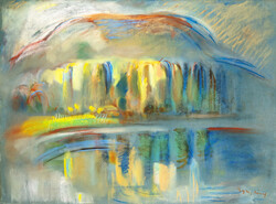 Egry József Badacsony reprodukció vászon nyomat vászonkép tájkép Balaton tó part fasor