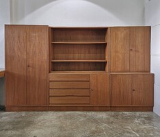Vintage mid century modern furnérozott teak moduláris nappali szekrénysor, skandináv, dán jeszekrény