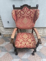 Neoreneszànsz, masszív Trón füles fotel karosszék dúsan faragott