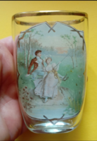 XIX. századi aranyozott kézi festett , kúrapohár, emlékpohár