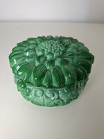 Curt Schlevogt (1869-1959) Malachite Green Glass Bonbonnier - Czech Glass