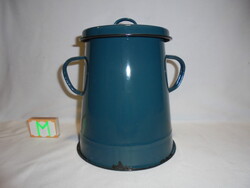 Kék zománcos bödön, zsír tároló edény