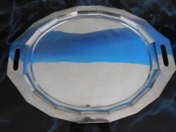 Ezüst artdeco   tálca üvegbetéttel  1986 gr