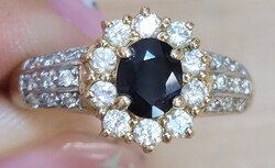 Antik 14 K Arany Brill / Gyémánt és Zafír Köves Margaréta fejes Női Gyűrű!