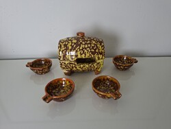 Vintage Barrel-Shaped BELGIQUE Ceramic Ashtray Set with Cigarette Holder