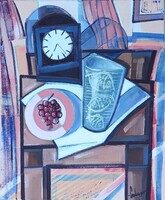 Csendélet órával és Gorka vázával - olajfestmény