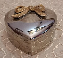 Ezüstözött szív ékszertartó, gyűrűtartó doboz (M4999)