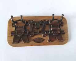 RETRO IPARMŰVÉSZETI RÉZ - FA FALI KULCSTARTÓ FOGAS