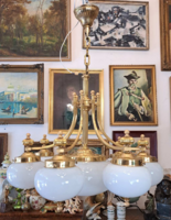 HIBÁTLAN!! MŰKÖDŐ!! Orion Molecz Wiener Nostalgie 7+1 tejüveg opál búrás prémium sárgaréz csillár