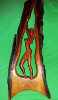 1970-s évek IPARMŰVÉSZ fa falikép kézi faragás lakkozva Art Deco női akt 50 x 21 cm a képek szerint