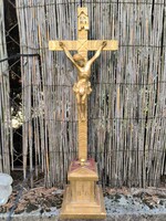 Antik lap aranyozott Hàzi àldàs kàpolna oltàr Feszület Korpusz Krisztus Jézus, Fàból kézzel faragott