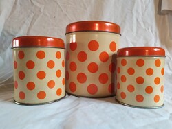 3db retro piros pöttyös fém doboz fűszertartó tégely