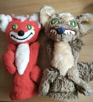 Régi kézműves nagyméretű farkas róka báb együtt