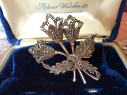 Antik, ezüst markazitokkal díszített,  gyönyörű bross 15,6 gr