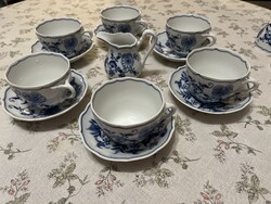 Bohemia hagymamintás kék-fehér készlet, 6 személyes, makulátlan állapotban! 13 részes, gyönyörű